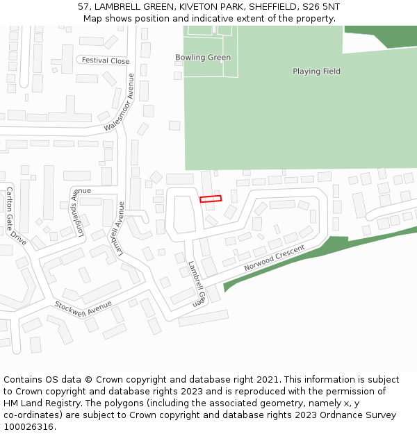 57, LAMBRELL GREEN, KIVETON PARK, SHEFFIELD, S26 5NT: Location map and indicative extent of plot