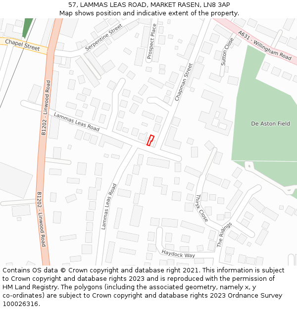 57, LAMMAS LEAS ROAD, MARKET RASEN, LN8 3AP: Location map and indicative extent of plot