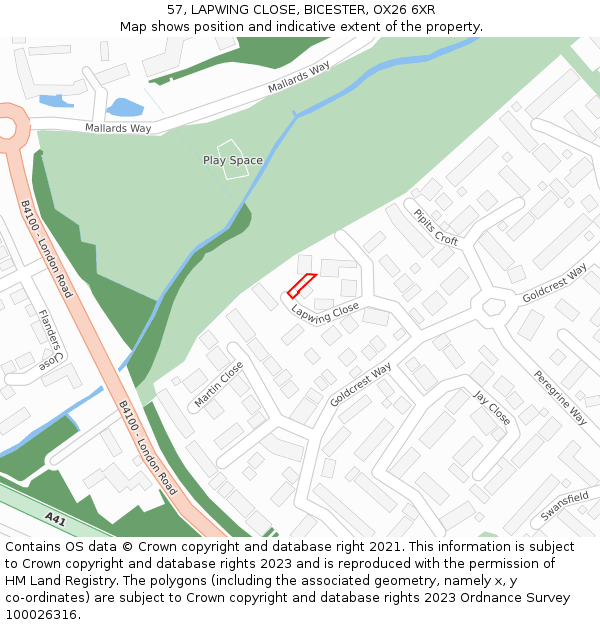 57, LAPWING CLOSE, BICESTER, OX26 6XR: Location map and indicative extent of plot
