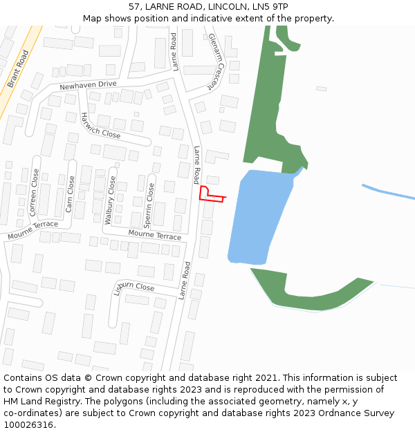 57, LARNE ROAD, LINCOLN, LN5 9TP: Location map and indicative extent of plot
