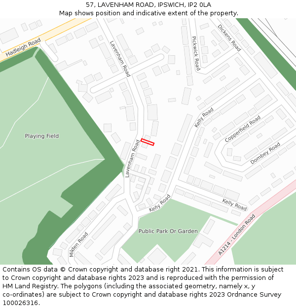 57, LAVENHAM ROAD, IPSWICH, IP2 0LA: Location map and indicative extent of plot