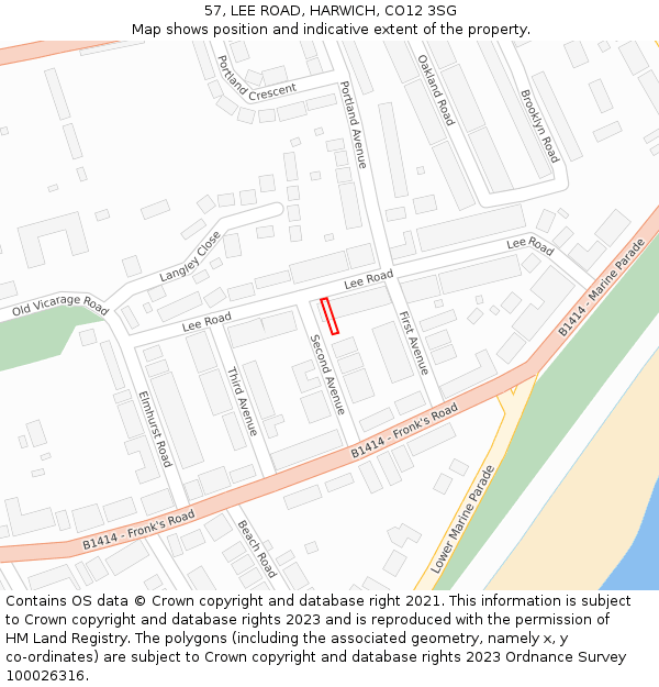57, LEE ROAD, HARWICH, CO12 3SG: Location map and indicative extent of plot