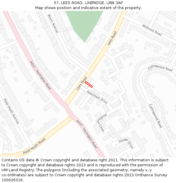 57, LEES ROAD, UXBRIDGE, UB8 3AP: Location map and indicative extent of plot