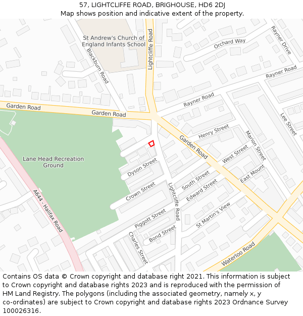 57, LIGHTCLIFFE ROAD, BRIGHOUSE, HD6 2DJ: Location map and indicative extent of plot