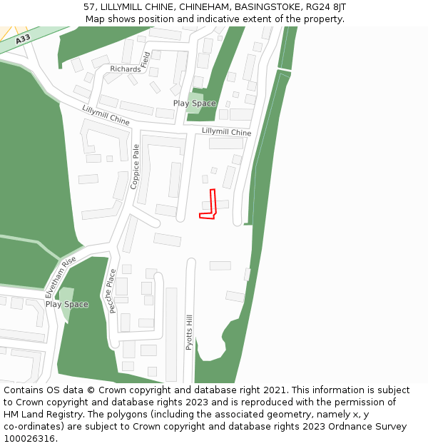 57, LILLYMILL CHINE, CHINEHAM, BASINGSTOKE, RG24 8JT: Location map and indicative extent of plot