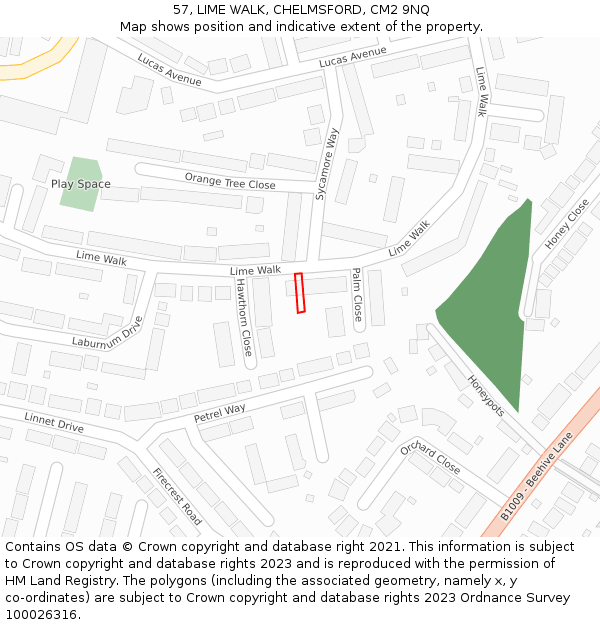 57, LIME WALK, CHELMSFORD, CM2 9NQ: Location map and indicative extent of plot