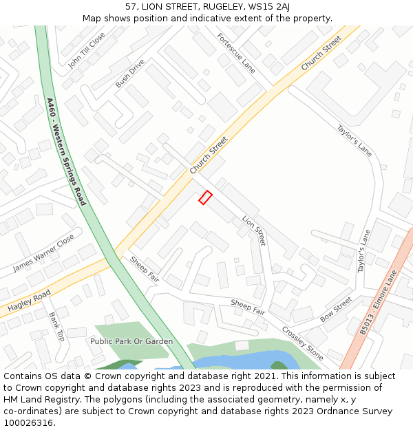 57, LION STREET, RUGELEY, WS15 2AJ: Location map and indicative extent of plot