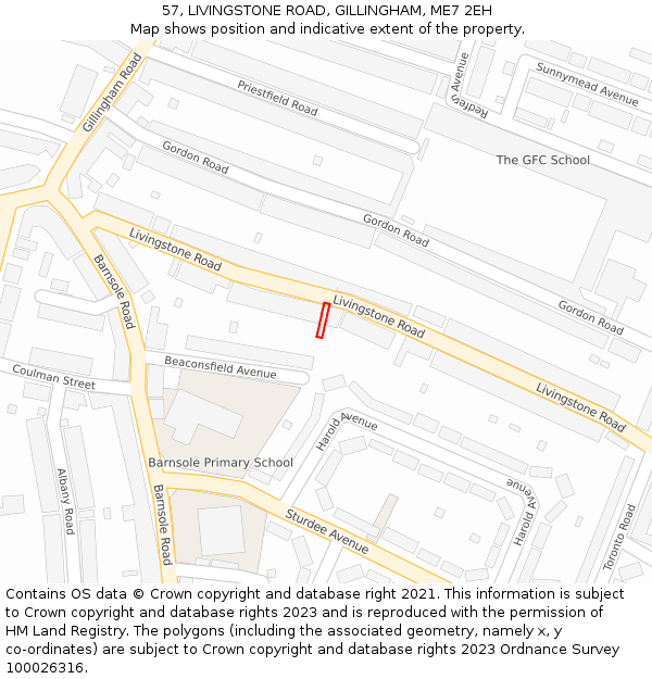 57, LIVINGSTONE ROAD, GILLINGHAM, ME7 2EH: Location map and indicative extent of plot