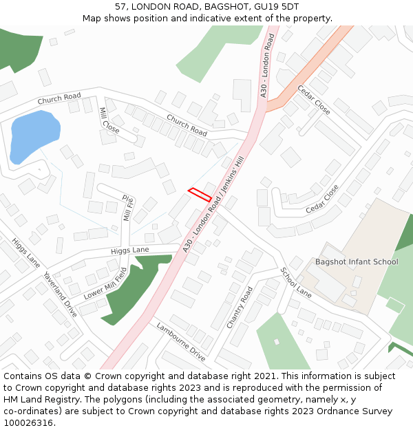 57, LONDON ROAD, BAGSHOT, GU19 5DT: Location map and indicative extent of plot