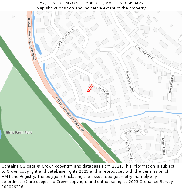 57, LONG COMMON, HEYBRIDGE, MALDON, CM9 4US: Location map and indicative extent of plot