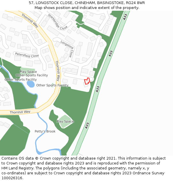 57, LONGSTOCK CLOSE, CHINEHAM, BASINGSTOKE, RG24 8WR: Location map and indicative extent of plot