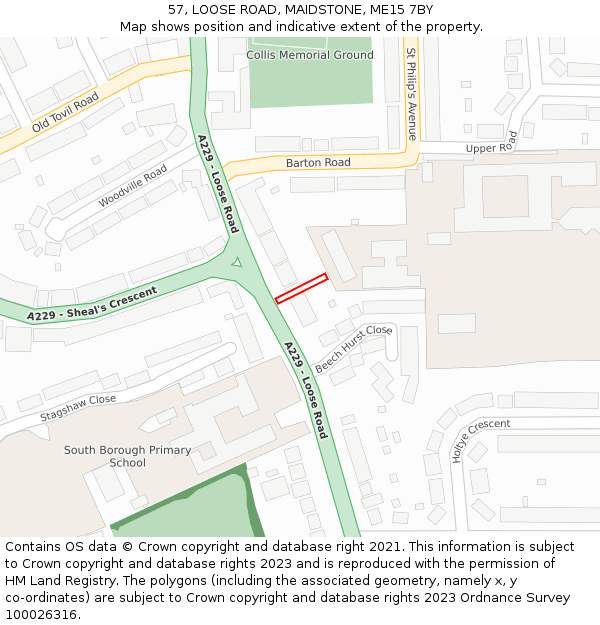 57, LOOSE ROAD, MAIDSTONE, ME15 7BY: Location map and indicative extent of plot