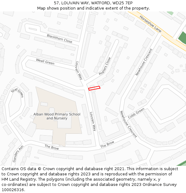 57, LOUVAIN WAY, WATFORD, WD25 7EP: Location map and indicative extent of plot