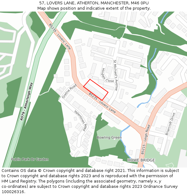 57, LOVERS LANE, ATHERTON, MANCHESTER, M46 0PU: Location map and indicative extent of plot