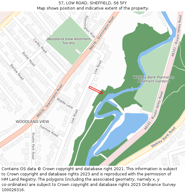 57, LOW ROAD, SHEFFIELD, S6 5FY: Location map and indicative extent of plot