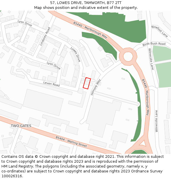 57, LOWES DRIVE, TAMWORTH, B77 2TT: Location map and indicative extent of plot
