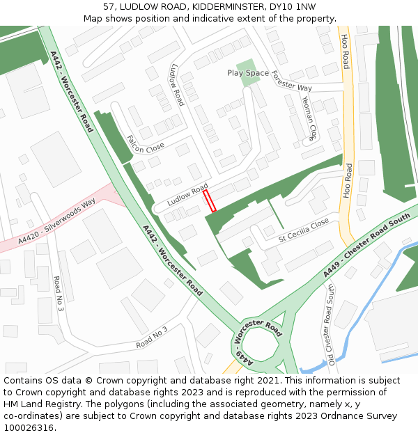 57, LUDLOW ROAD, KIDDERMINSTER, DY10 1NW: Location map and indicative extent of plot