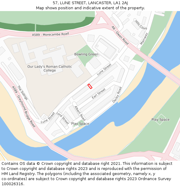 57, LUNE STREET, LANCASTER, LA1 2AJ: Location map and indicative extent of plot