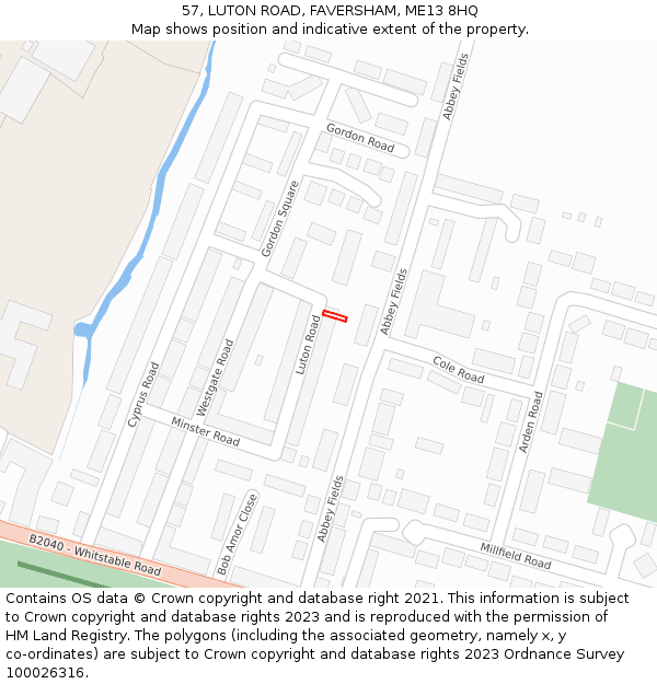 57, LUTON ROAD, FAVERSHAM, ME13 8HQ: Location map and indicative extent of plot
