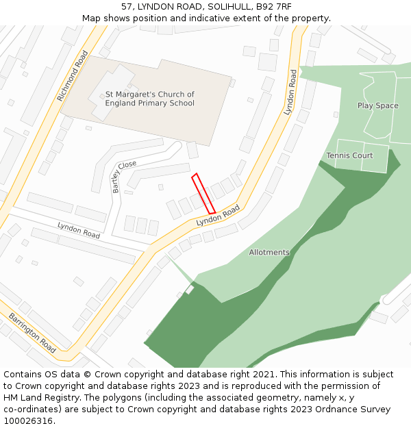 57, LYNDON ROAD, SOLIHULL, B92 7RF: Location map and indicative extent of plot