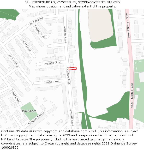 57, LYNESIDE ROAD, KNYPERSLEY, STOKE-ON-TRENT, ST8 6SD: Location map and indicative extent of plot