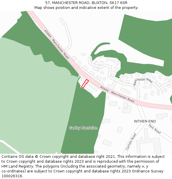 57, MANCHESTER ROAD, BUXTON, SK17 6SR: Location map and indicative extent of plot