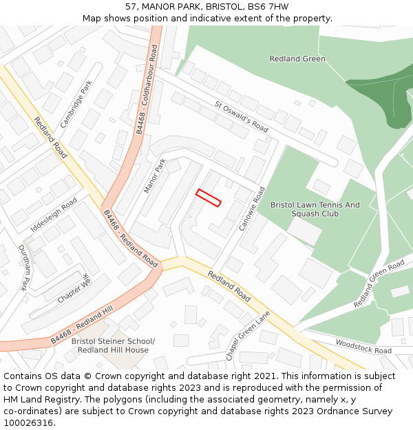 57, MANOR PARK, BRISTOL, BS6 7HW: Location map and indicative extent of plot