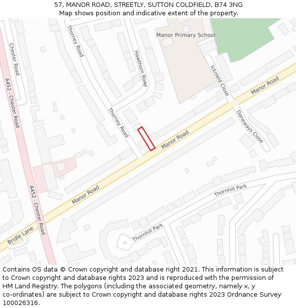 57, MANOR ROAD, STREETLY, SUTTON COLDFIELD, B74 3NG: Location map and indicative extent of plot
