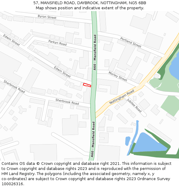 57, MANSFIELD ROAD, DAYBROOK, NOTTINGHAM, NG5 6BB: Location map and indicative extent of plot