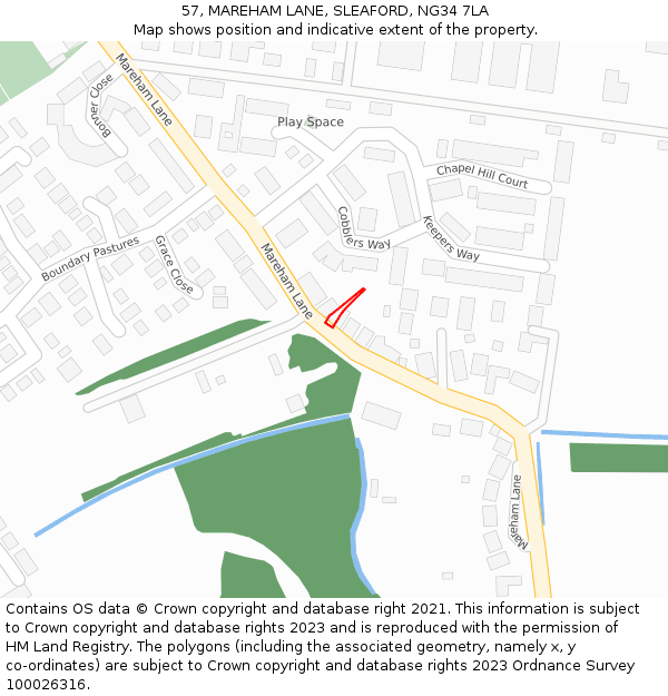 57, MAREHAM LANE, SLEAFORD, NG34 7LA: Location map and indicative extent of plot