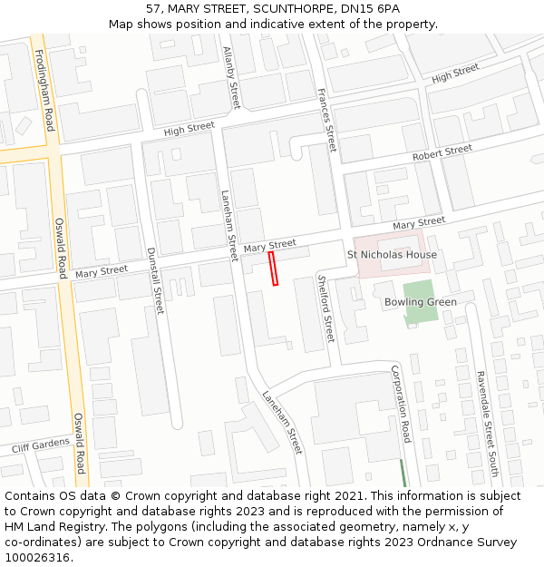 57, MARY STREET, SCUNTHORPE, DN15 6PA: Location map and indicative extent of plot