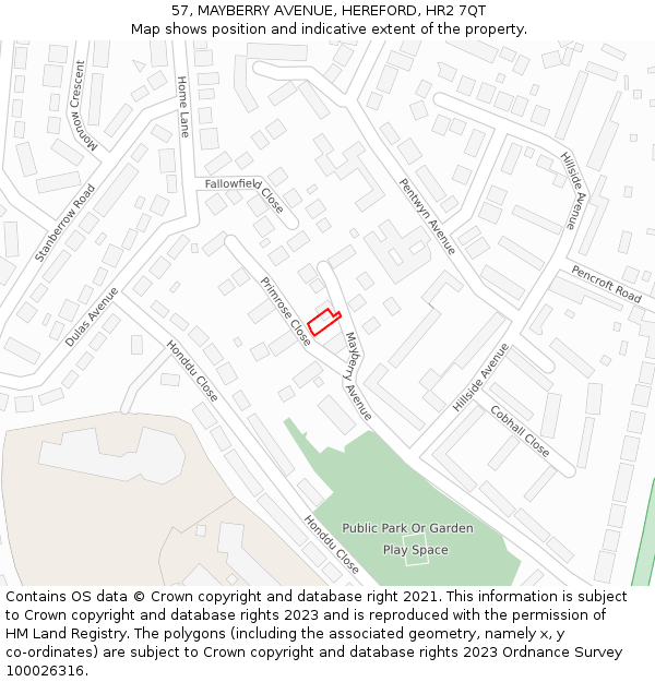 57, MAYBERRY AVENUE, HEREFORD, HR2 7QT: Location map and indicative extent of plot