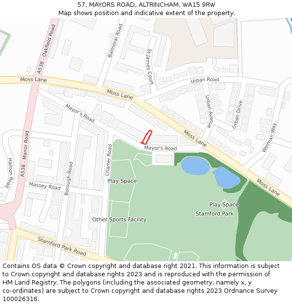 57, MAYORS ROAD, ALTRINCHAM, WA15 9RW: Location map and indicative extent of plot