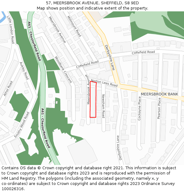 57, MEERSBROOK AVENUE, SHEFFIELD, S8 9ED: Location map and indicative extent of plot