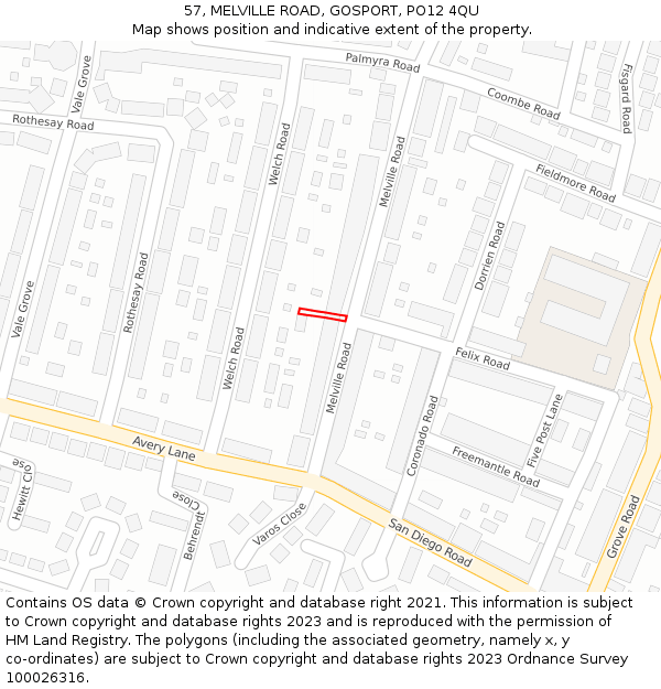 57, MELVILLE ROAD, GOSPORT, PO12 4QU: Location map and indicative extent of plot