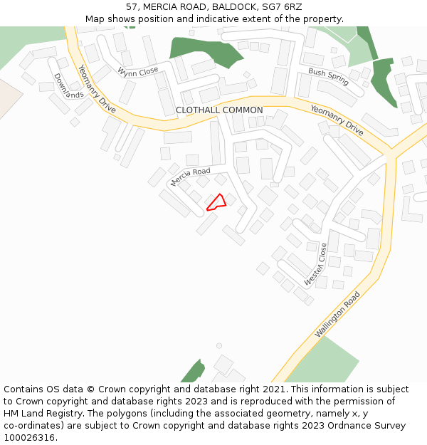 57, MERCIA ROAD, BALDOCK, SG7 6RZ: Location map and indicative extent of plot