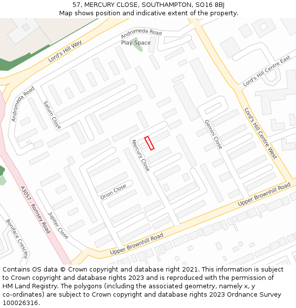 57, MERCURY CLOSE, SOUTHAMPTON, SO16 8BJ: Location map and indicative extent of plot