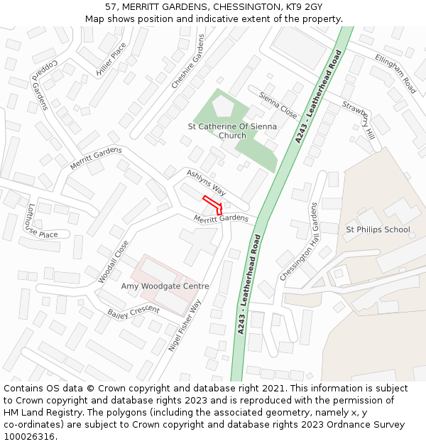 57, MERRITT GARDENS, CHESSINGTON, KT9 2GY: Location map and indicative extent of plot