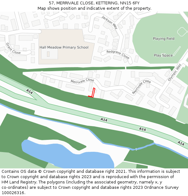 57, MERRIVALE CLOSE, KETTERING, NN15 6FY: Location map and indicative extent of plot