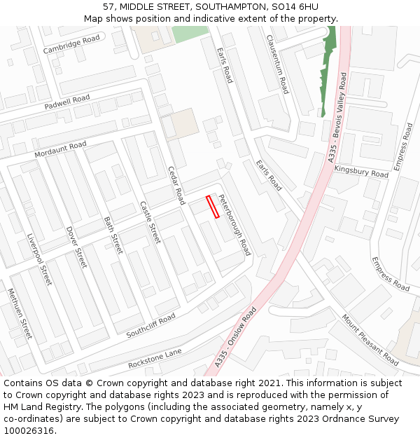 57, MIDDLE STREET, SOUTHAMPTON, SO14 6HU: Location map and indicative extent of plot