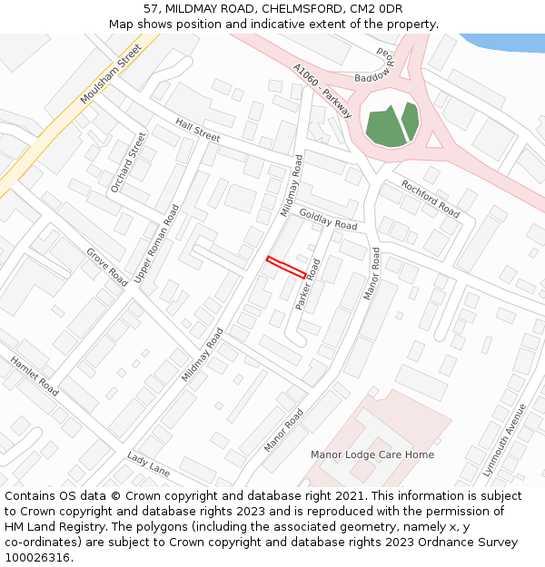 57, MILDMAY ROAD, CHELMSFORD, CM2 0DR: Location map and indicative extent of plot