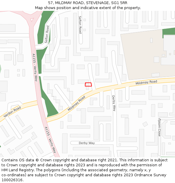 57, MILDMAY ROAD, STEVENAGE, SG1 5RR: Location map and indicative extent of plot
