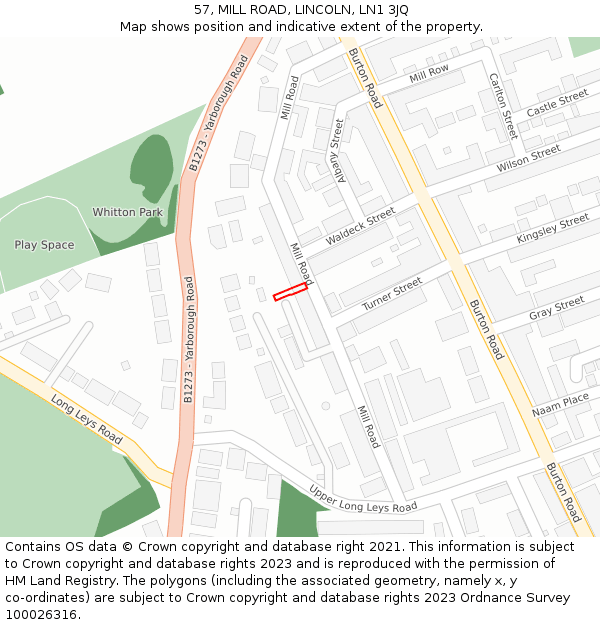 57, MILL ROAD, LINCOLN, LN1 3JQ: Location map and indicative extent of plot