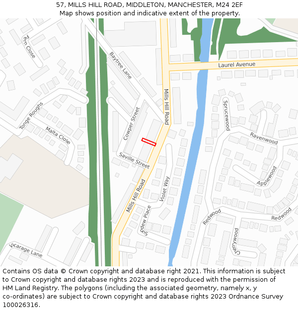 57, MILLS HILL ROAD, MIDDLETON, MANCHESTER, M24 2EF: Location map and indicative extent of plot