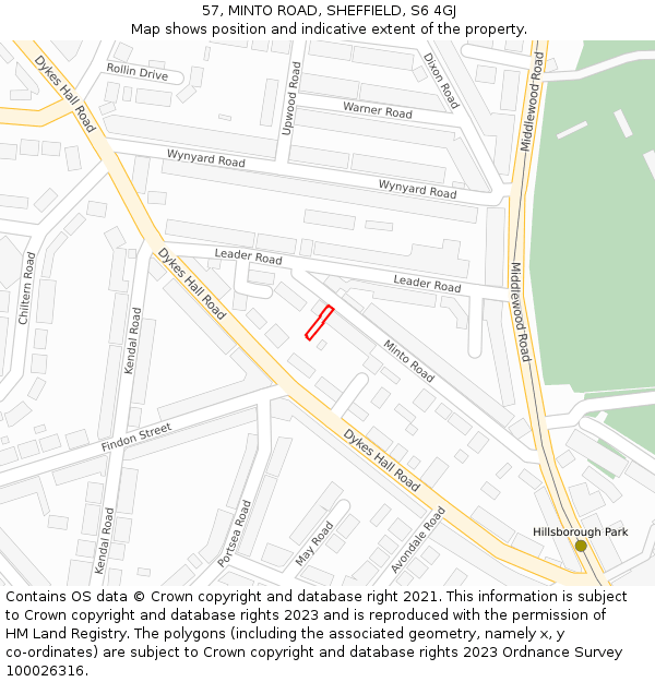 57, MINTO ROAD, SHEFFIELD, S6 4GJ: Location map and indicative extent of plot