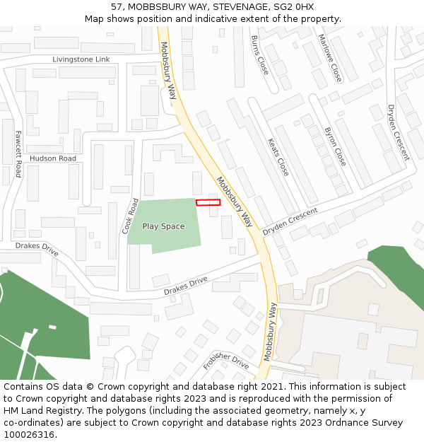 57, MOBBSBURY WAY, STEVENAGE, SG2 0HX: Location map and indicative extent of plot