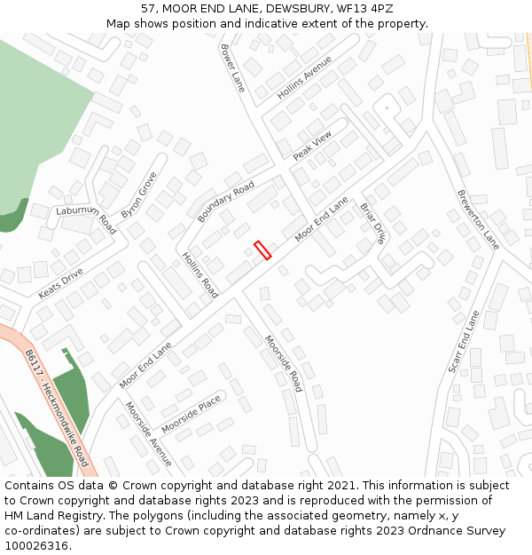 57, MOOR END LANE, DEWSBURY, WF13 4PZ: Location map and indicative extent of plot