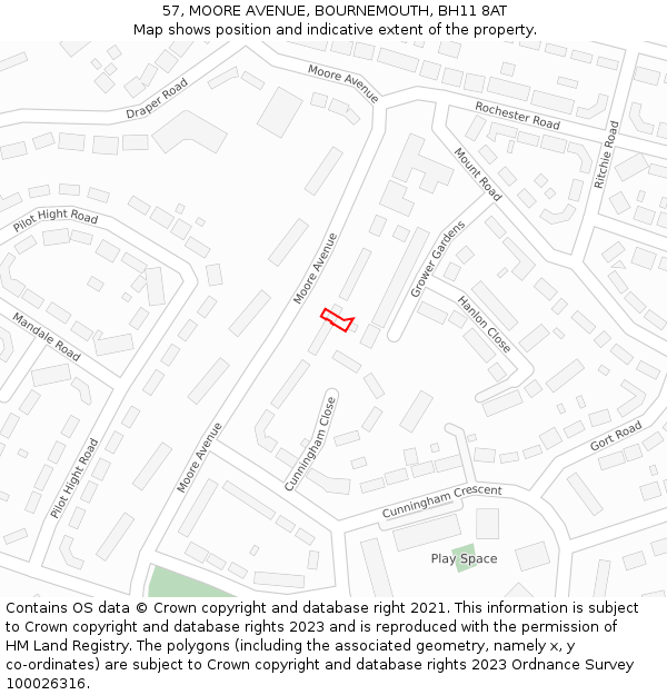 57, MOORE AVENUE, BOURNEMOUTH, BH11 8AT: Location map and indicative extent of plot