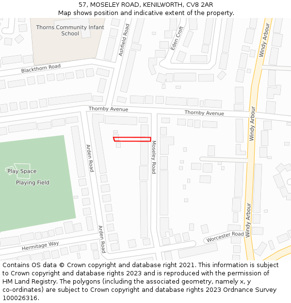 57, MOSELEY ROAD, KENILWORTH, CV8 2AR: Location map and indicative extent of plot