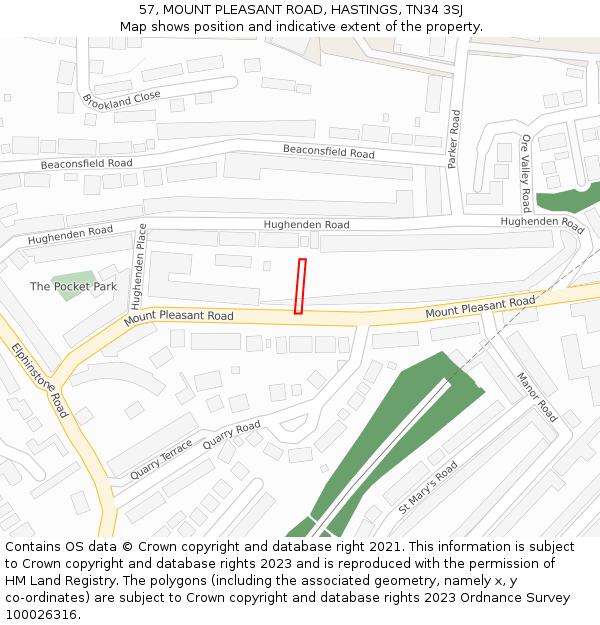 57, MOUNT PLEASANT ROAD, HASTINGS, TN34 3SJ: Location map and indicative extent of plot